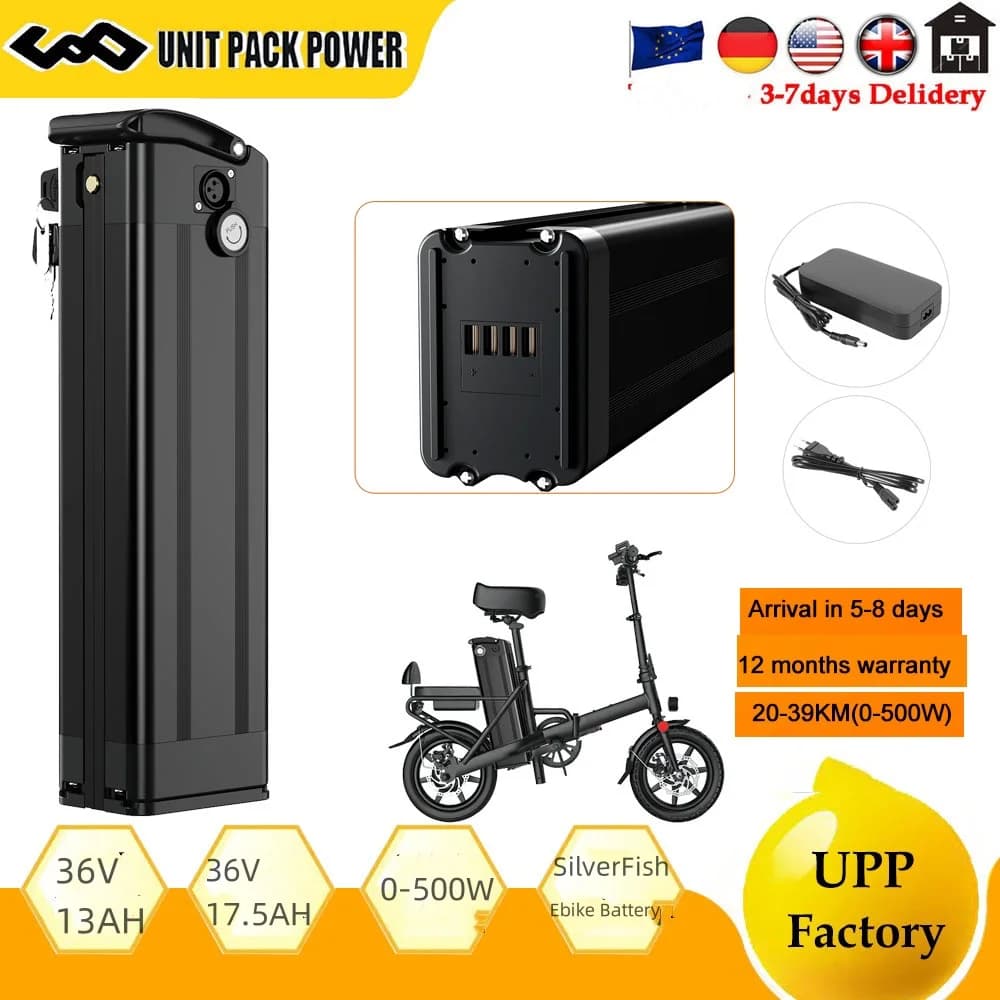 Ebike Battery Silver Fish 36V 17.5AH 13Ah Lithium 18650 Pack for Electric Bicycle 200W 350W 500W Hub Motor Kit 5-7 days