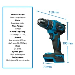 Kamolee 10MM Brushless Electric Impact Drill Set, including Accessories, Cordless Screwdriver, Lithium Battery Hand Drill