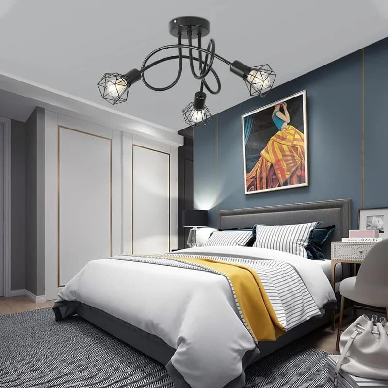 Industrial 3-Light Black Aluminum Ceiling Lamp Cage Design Indoor Lighting for Kitchen Hall Bedroom Living Room