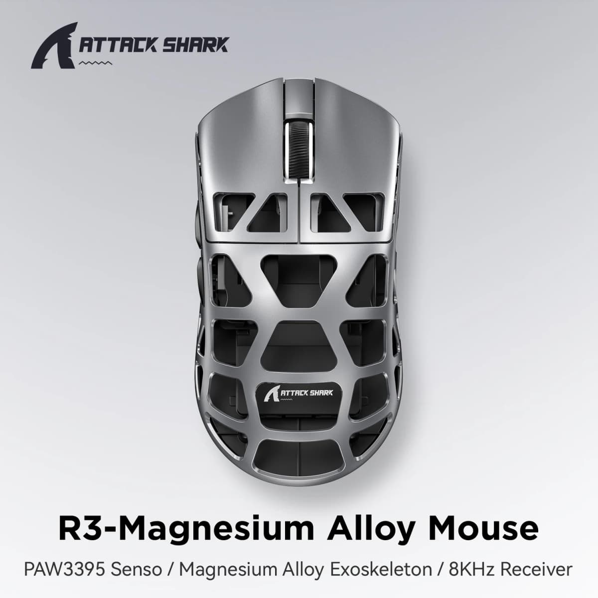 ATTACK SHARK R3 8KHz Magnesium Alloy Mouse, PixArt PAW3395 Sensor, up to 26000 DPI, 2.4G/BT/Wired, 46g superlight, for PC/Mac