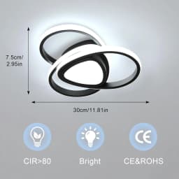Black 30W Ceiling Light , 6500K Cool White LED Ceiling Lamp for Balcony, Hallway, Bedroom, Living Room and Dining Room