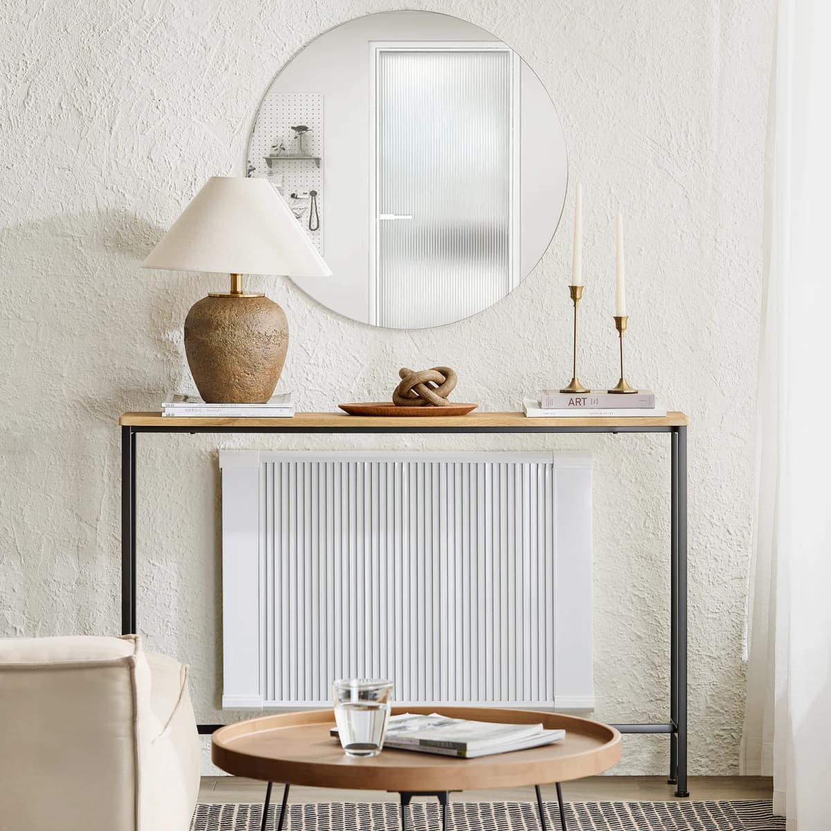 SoBuy FSB19-L-E Vintage Consoles table Metal Hallway table Deco table Sideboard side table table BHT Approx 120x81x20cm Natural & Black