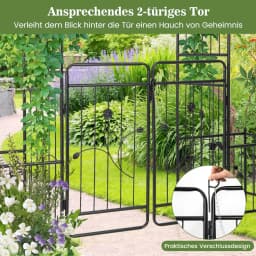 Rose Arch with Door, Metal Garden Arch, Archway with 2 Planters, Trellis Arch for Climbing Plants, Black, 202 x 50 x 220 cm
