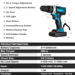 25+3 Torque Setting Electric Impact Screwdriver Set 2 Gear Speed Multifunctional Cordless Electrical Drill Tool With 2Batteries