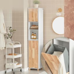 SoBuy BZR74-W bathroom high wardrobe with fold-out laundry bag bathroom wardrobe bathroom rack laundry wardrobe laundry chest bathroom furniture