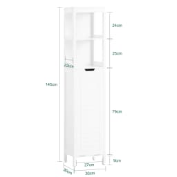 Sobuy Bzr123-W Tall Cabinet with Pull-Out Laundry Bag Bathroom Cabinet Bath Cabinet Narrow Laundry Cabinet Bathroom Shelf
