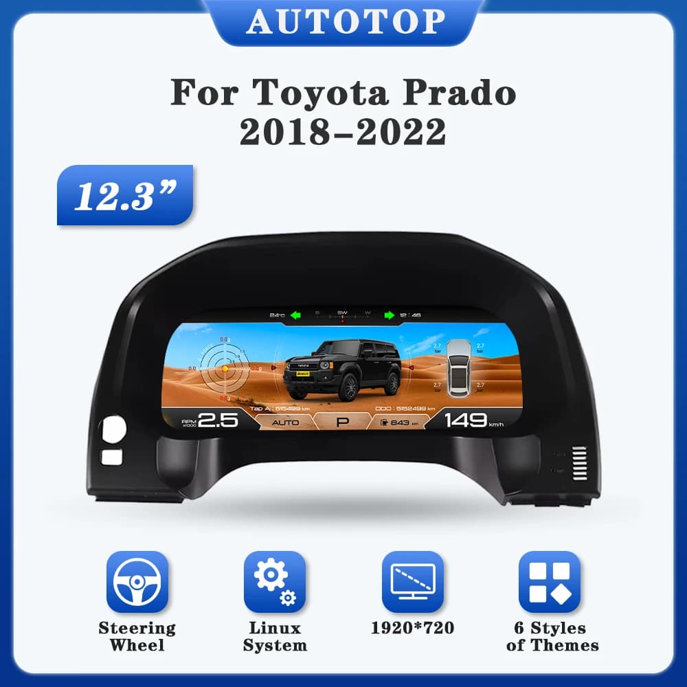 AUTOTOP 12.3" 1920*720 Digital Gauge Instrument Panel for Toyota Prado 2018-2022 Speedometer Cluster Linux LCD Dashboard