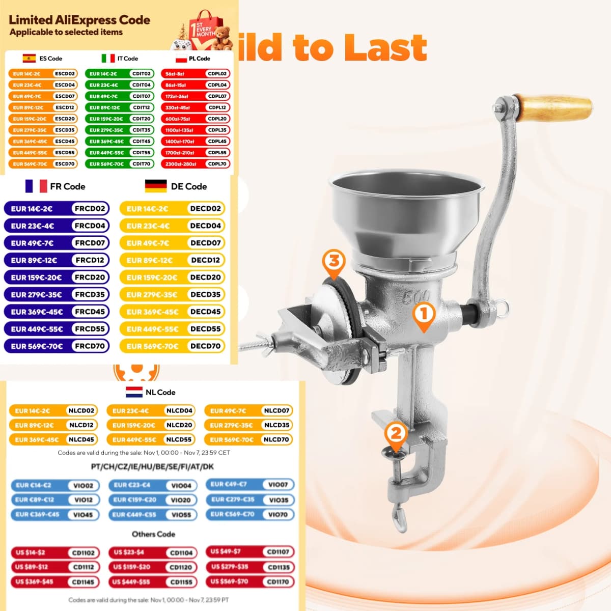 Stainless Steel Manual Grain Grinder Hand Crank Grain Grinding Tool Home Kitchen Wheat Corn Nut Mill Grinding Machine