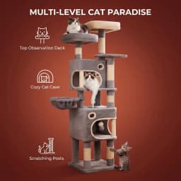159cm Cat Tree for Indoor Cats, Cat Tower, Multi-Level Cats Condo with 8 Scratching Posts, 3 Platforms, 2 Caves, Basket