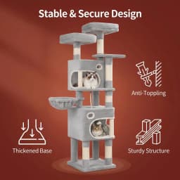 159cm Cat Tree for Indoor Cats, Cat Tower, Multi-Level Cats Condo with 8 Scratching Posts, 3 Platforms, 2 Caves, Basket