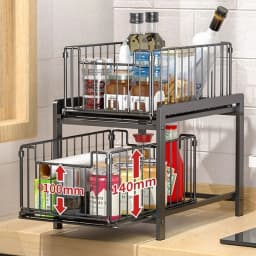 Pull-Out Sliding Drawer Cabinet Organizer, Slide-Out Stackable Under Sink Cabinet Organizer 2 Tier Storage Shelf, Multipurpose F