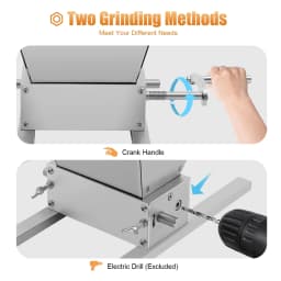 4L Hopper Grain Mill Grinder, Hand Crank and Electric Drill Grain Mill Safety Updated Brewery for Barley, Wheat, Grains