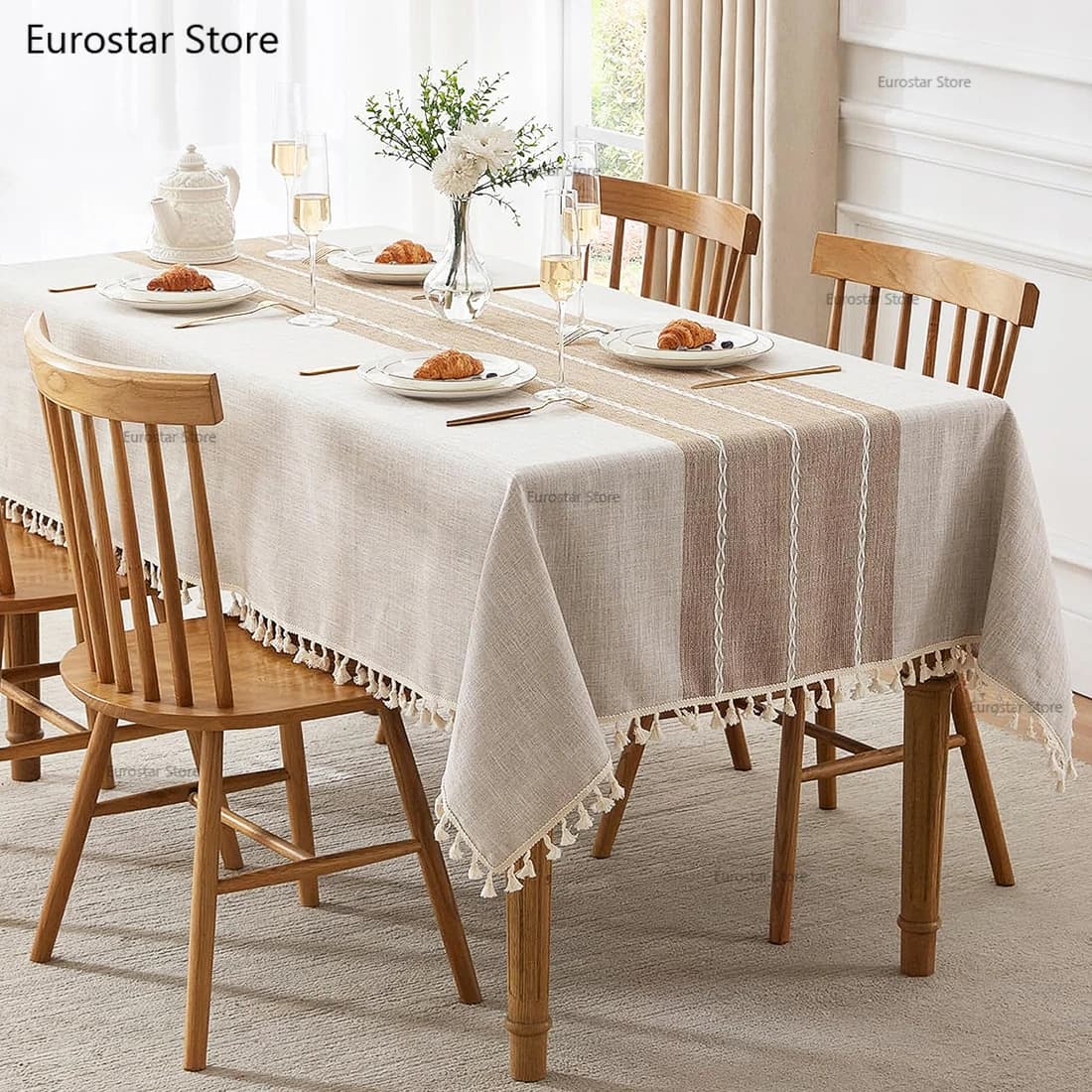 Battilo Linen Cotton Tablecloth Round Rectangular Table Cloth Waterproof Table Cover for Dining Coffee Table Kitchen Decoration