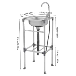 Kitchen Sink Freestanding Wash Sink with Drain Pipe Cold Faucet Filter Basket Stainless Steel for Hotels Bars Restaurants