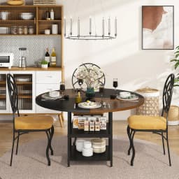 Tribesigns 47 inch Round Dining Table for 4, Wood Kitchen Table Large Dinner Table with Storage Shelf for Home Dining Room