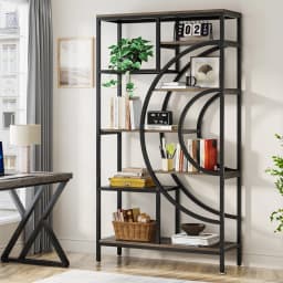 Tribesigns 71 inches Geometric Bookcase, 8-Tiers Bookshelves, Rustic Bookcase with Metal Frame, Freestanding Open Shelving