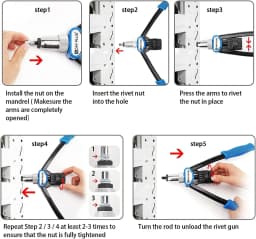 DayPlus Profi Nietmutternzange Set Blindnietzange Set Nietmaschine Gewinde Nuss Nieten M5 - M12 Werkzeug Mit 150 Nietmuttern