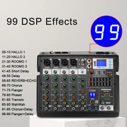 FREEBOSS 99 Effects 7 Band EQ Audio Sound Mixer 6 Channels Bluetooth USB Play Record Mixing Console for DJ Studio Karaoke AG-TD6