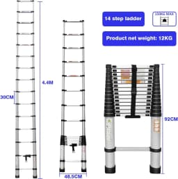 4.4M/14.4FT Multi Purpose Aluminum Telescopic Ladder, Extension Tall Loft Ladder with Non-Slip Feet,EN131 330lb Max Load Ladder