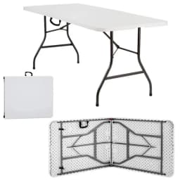 Garden Table Foldable 180x76 cm Carrying Handle Plastic 8 People Buffet Table Camping Folding White