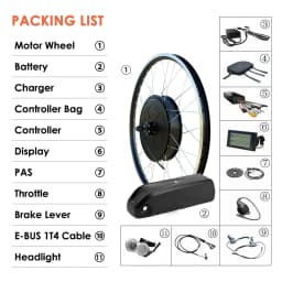2000W 48V Electric Bike Coversion Kit 26''27.5''700C29'' Brusheless Gearless Hub Motor Wheel 20Ah Hailong Lithium Battery