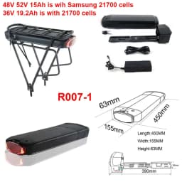 Ebike Battery 36V 18Ah 17.5Ah 13AH 15H Rear Rack Electric Bicycle Battery 18650 27100 Pack for 36V 250W 350W 500W Motor Kit