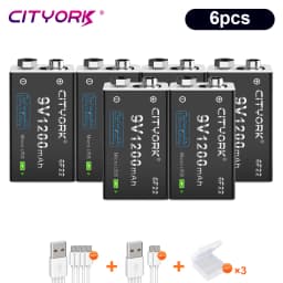 CITYORK 9V Li-ion battery 6F22 9V 1200mAh USB Rechargeable Batteries For Metal Detector Model Microphone Toy Multimeter