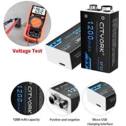 CITYORK 9V Li-ion battery 6F22 9V 1200mAh USB Rechargeable Batteries For Metal Detector Model Microphone Toy Multimeter