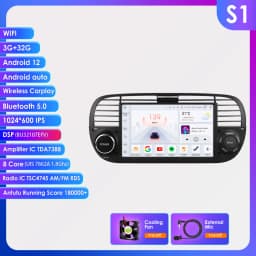 1Din Android 12 AI Voice Carplay Android Auto Radio For FIAT 500 Car Multimedia GPS 4G autoradio RDS 4G-LET SWC NO DVD