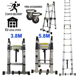 Telescopic Ladder Aluminium Multi-Purpose Ladder 2-in-1 Straight A-Frame Ladder with EN131 Certified Max Load 150kg 3.8M / 5.8M