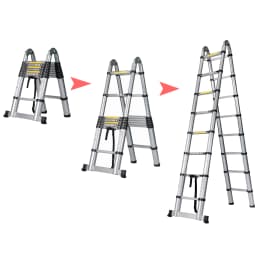 Telescopic Ladder Aluminium Multi-Purpose Ladder 2-in-1 Straight A-Frame Ladder with EN131 Certified Max Load 150kg 3.8M / 5.8M