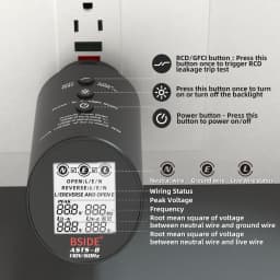 BSIDE ASTS Line Analyzer Professional Socket Tester Socket Checker Electrician Polar Phase Wiring Cable Status RCD Check