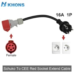 Khons EV Charger Schuko Plug To CEE Red Female Plug 32A 3-phase Adapter Blue CEE 32A Female Plug 32A to Schuko16A Connector