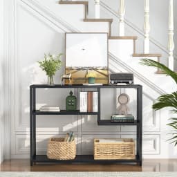 Tribesigns Console Table, Small Black Entryway Table with Storage Shelves, 43 Inch Vintage Entrance Table Behind Couch Table