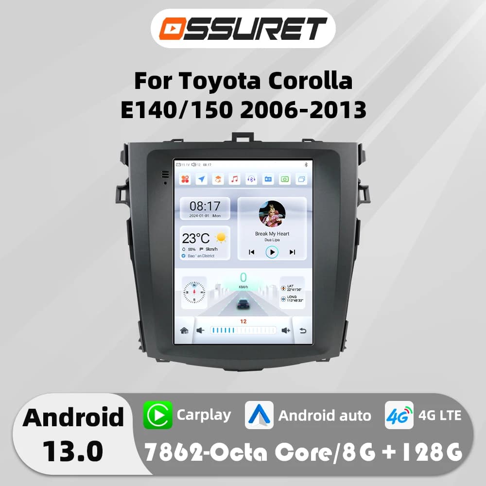 9.7"7862 Android 13 Car radio for Toyota Corolla E140 E150 2006-2013 Multimedia player 4G Autoradio DSP Carplay GPS navi Stereo