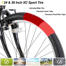 Hiland 24 26 inch Mountain Bike for Men Women, 21 Speeds High-Carbon Steel Frame, Sport Cycling MTB Bicycle for Adult