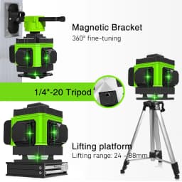CLUBIONA 16/12 lines Self-leveling Remote Control Outdoor Mode - Receiver Auto 3x360 Green beam Line Laser Level