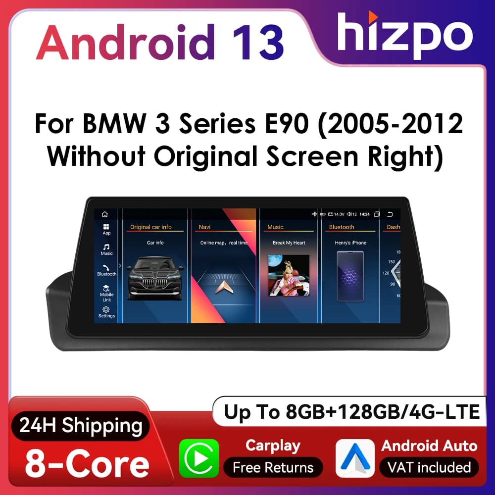 Hizpo 10.25-inch Android Car Radio for BMW 3 Series E90 2005 - 2012 Intelligence System CarPlay RDS DSP GPS Navi QLED Screen