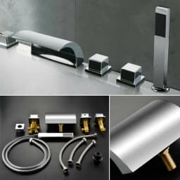 5 Hole Bathroom Bathtub Faucet Chrome Tub Sink Tap w/Hand Shower