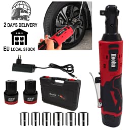 3/8" 12V Cordless Impact Ratchet Wrench Electric Angle Ratchet 2 * 2Ah with 6 Nut for Car Wheel Repair, Mechanical Maintenance