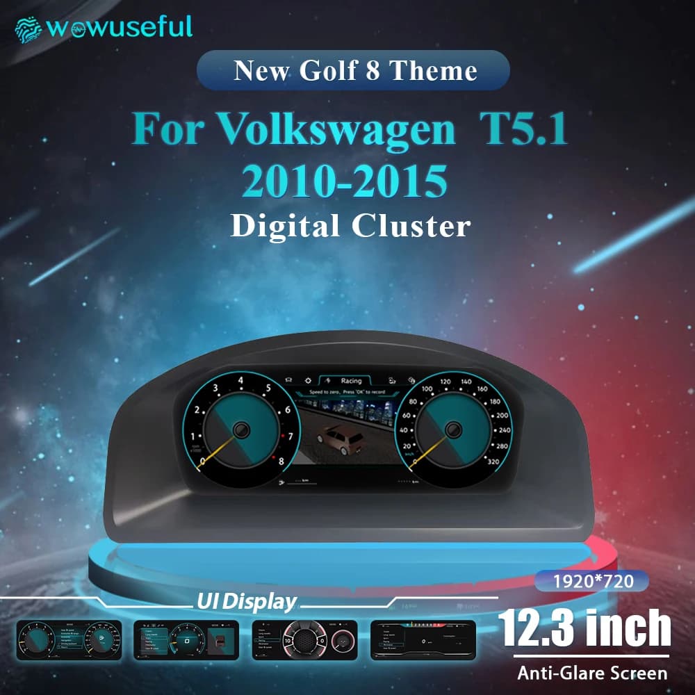 Wowuseful 12.3‘ LCD Digital Dashboard For For VW T5.1 2010-2015 Caravelle Multivan Transporter Digital Cluster Panel Speedometer