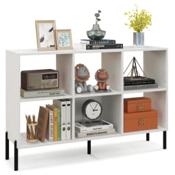 6 Compartments Bookshelf with raised metal legs and adjustable shelves, dice shelf storage shelf