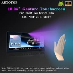AUTOTOP 10.25'' 8+128G 1920*720P Car Gesture Control Screen Carplay Android Auto For BMW X3 F25 CIC NBT 2011-2017,BT 4G LTE WIFI