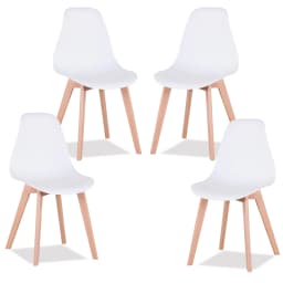 EGOONM Set of 4 Nordic Medieval Dining Chairs with Solid Wood Legs For Living Room Dining Room Bedroom Study (White/Black/Gray)