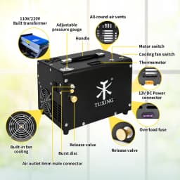 TUXING 300Bar 4500Psi 12V PCP Air Compressor High Pressure Compressor with 12V Portable Power Adapter Auto-stop TXET061/TXET062