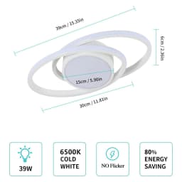 LED Ceiling Light, White Double Round LED Ceiling Lamp, Cold White Light 6500K for Bedroom Kitchen Livingroom Dinningroom