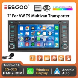 ESSGOO 7" Display Android 14 For VW T5 Multivan Transporter Wireless Carplay Androdi Auto GPS Nav WiFi BT RDS BT SWC Mirror Link