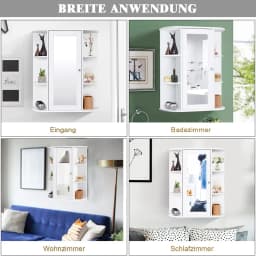 Bathroom Cabinet with Mirror, Mirror Cabinet with Shelves, Bathroom Cabinet for Bathroom, 60 x 16.5 x 70 cm (White)