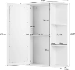 Bathroom Cabinet with Mirror, Mirror Cabinet with Shelves, Bathroom Cabinet for Bathroom, 60 x 16.5 x 70 cm (White)