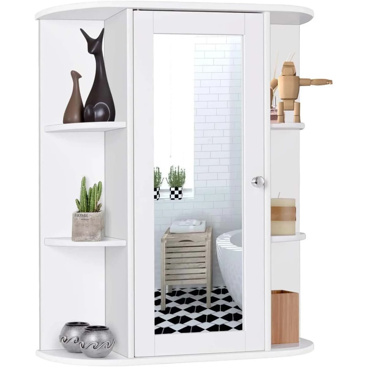 Bathroom Cabinet with Mirror, Mirror Cabinet with Shelves, Bathroom Cabinet for Bathroom, 60 x 16.5 x 70 cm (White)